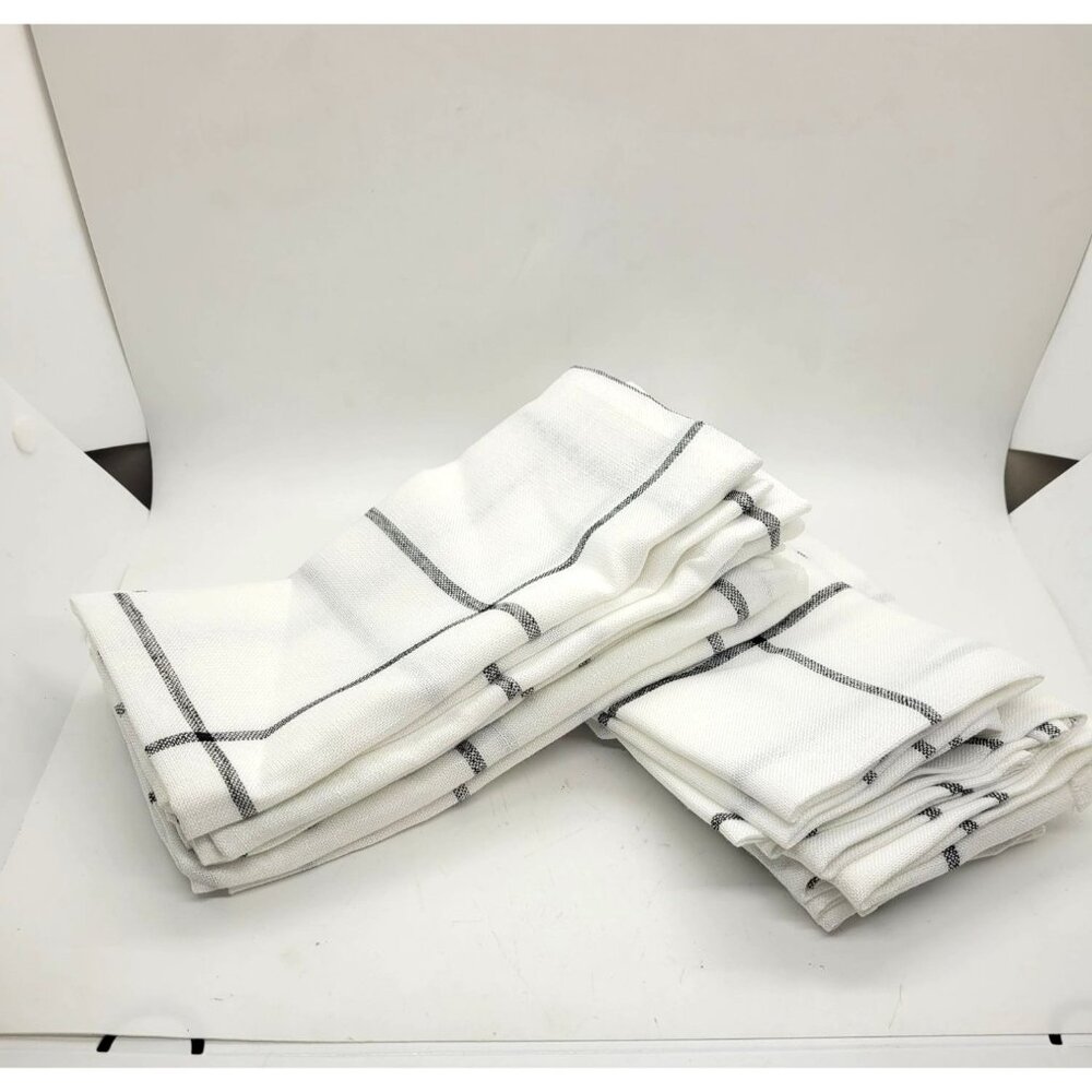 Laura Ashley 12-Piece Black White Check Plaid Poly Napkin Set NEW cottage core